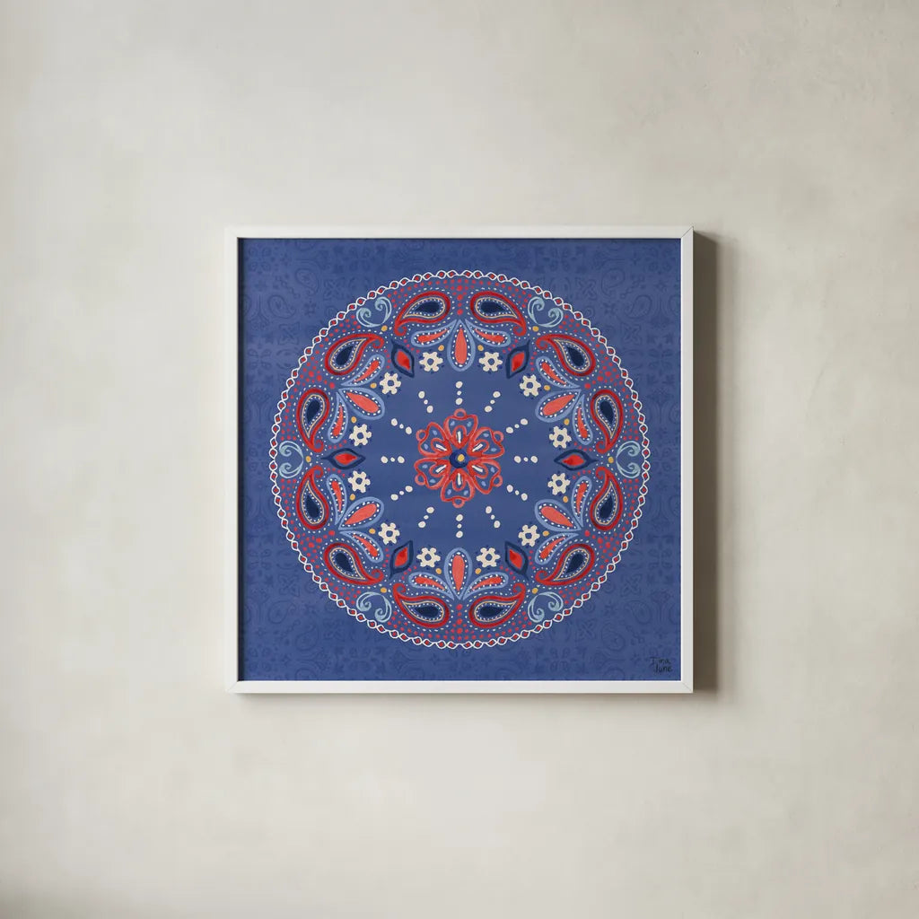 Festive Summer VI by Dina June. Shown in a crisp white glass frame for a clean and minimalist style. Available as an archival giclee rolled canvas, fine art paper, or poster print. SKU 90267a.