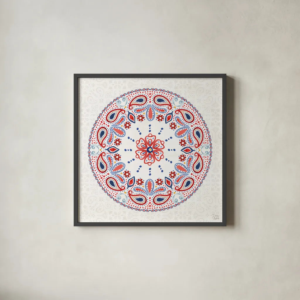 Festive Summer VI Light by Dina June. Shown in a sleek black glass frame for a contemporary gallery look. Available as an archival giclee rolled canvas, fine art paper, or poster print. SKU 90269a.