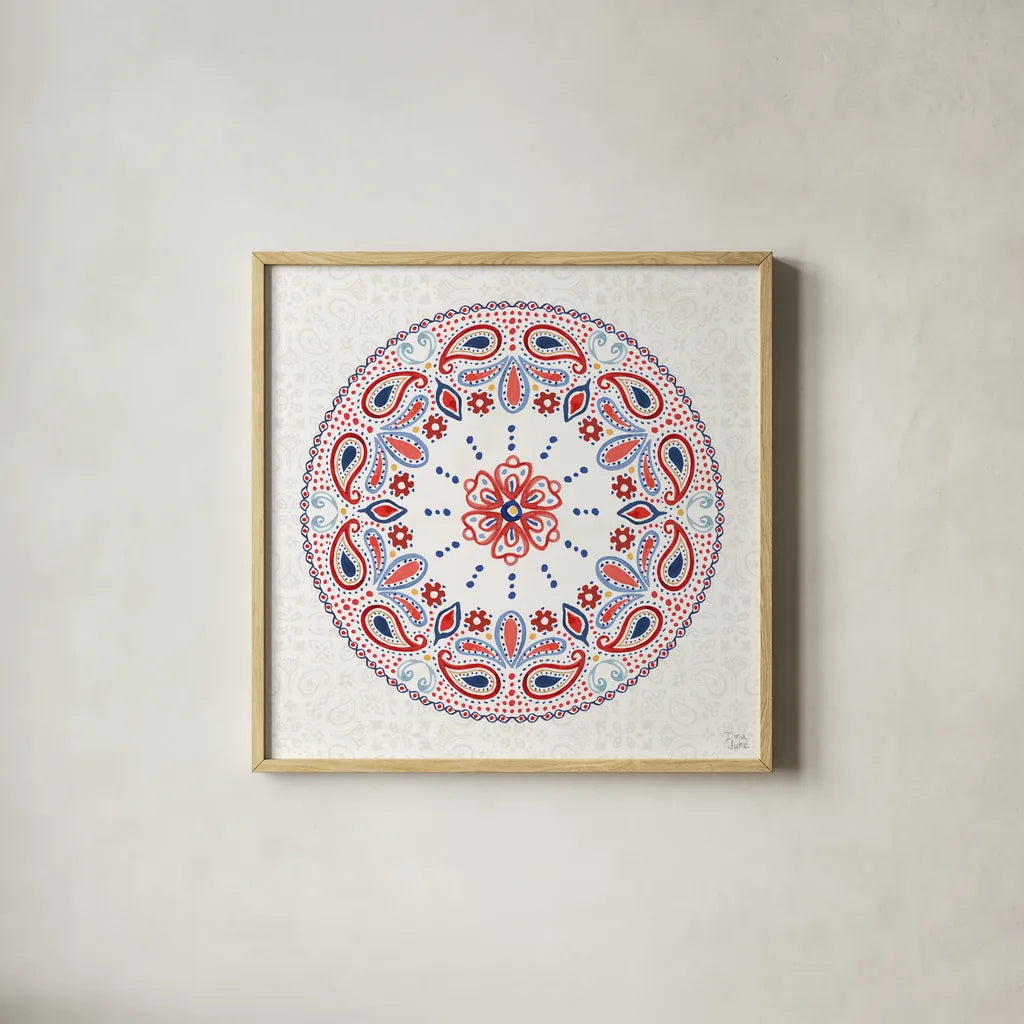 Festive Summer VI Light by Dina June. Shown in a natural wood glass frame for a timeless modern aesthetic. Available as an archival giclee rolled canvas, fine art paper, or poster print. SKU 90269a.