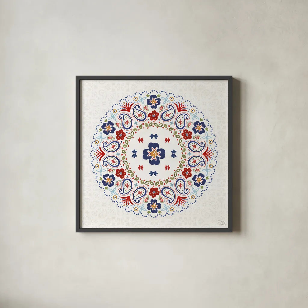 Festive Summer VII Light by Dina June. Shown in a sleek black glass frame for a contemporary gallery look. Available as an archival giclee rolled canvas, fine art paper, or poster print. SKU 90270a.