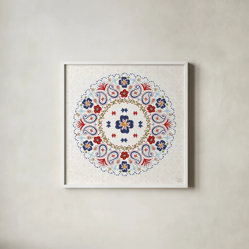 Festive Summer VII Light by Dina June. Shown in a crisp white glass frame for a clean and minimalist style. Available as an archival giclee rolled canvas, fine art paper, or poster print. SKU 90270a.