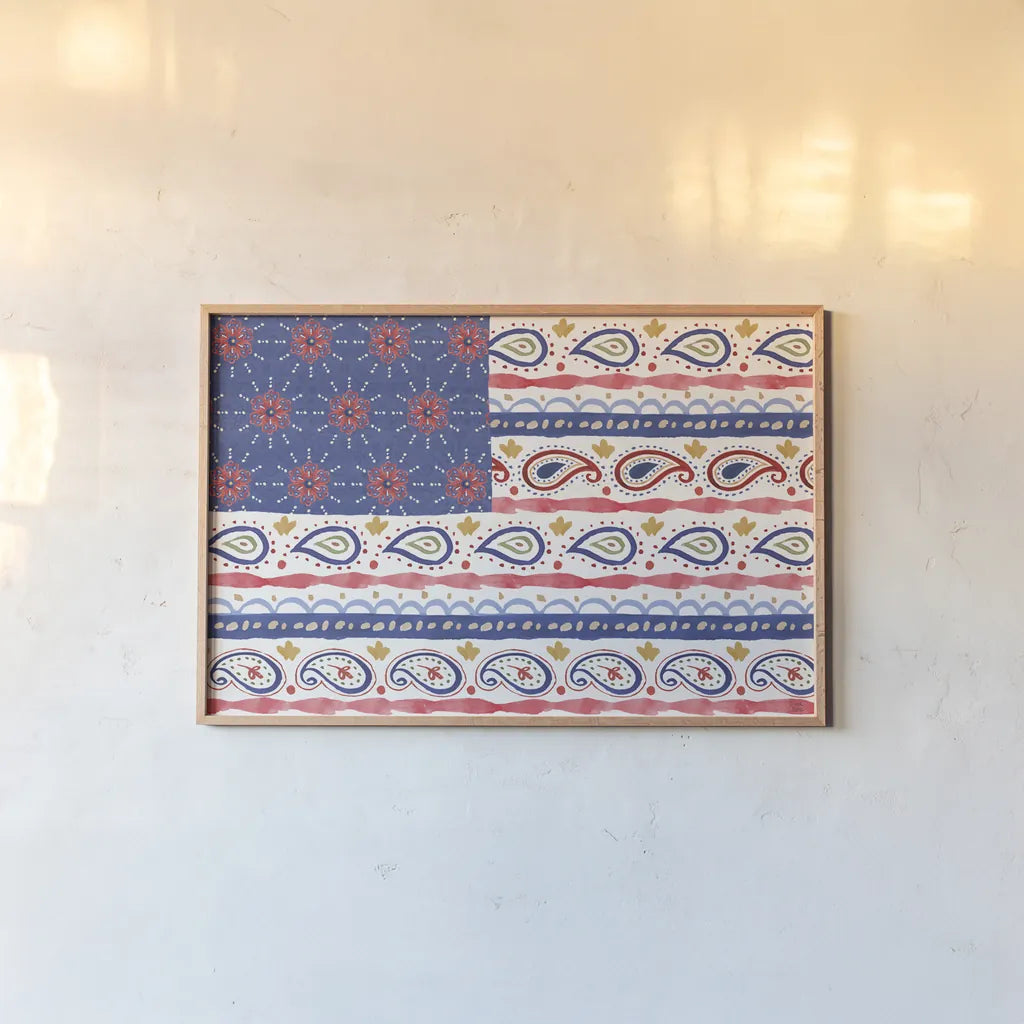 Festive Summer VIII by Dina June. shown as a paper print in a natural frame. Available as a archival giclee rolled canvas, fine art paper, or poster print. SKU 93172i.