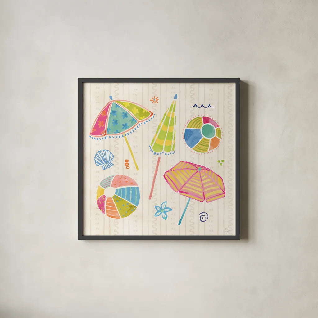 Fine in the Sunshine I by Dina June. Shown in a sleek black glass frame for a contemporary gallery look. Available as an archival giclee rolled canvas, fine art paper, or poster print. SKU 99579a.