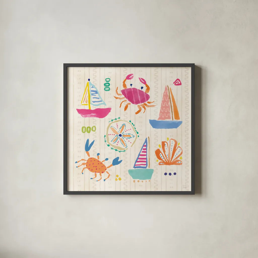 Fine in the Sunshine II by Dina June. Shown in a sleek black glass frame for a contemporary gallery look. Available as an archival giclee rolled canvas, fine art paper, or poster print. SKU 99580a.