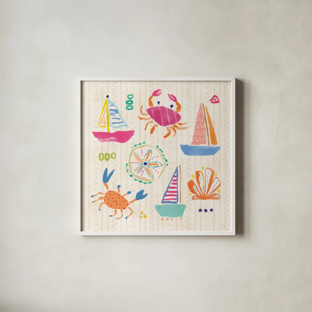 Fine in the Sunshine II by Dina June. Shown in a crisp white glass frame for a clean and minimalist style. Available as an archival giclee rolled canvas, fine art paper, or poster print. SKU 99580a.