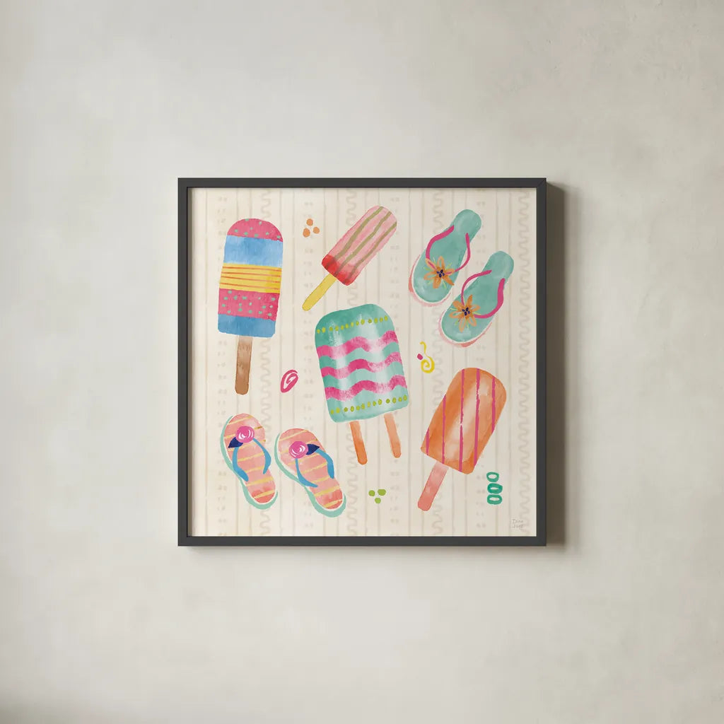 Fine in the Sunshine IV by Dina June. Shown in a sleek black glass frame for a contemporary gallery look. Available as an archival giclee rolled canvas, fine art paper, or poster print. SKU 99582a.