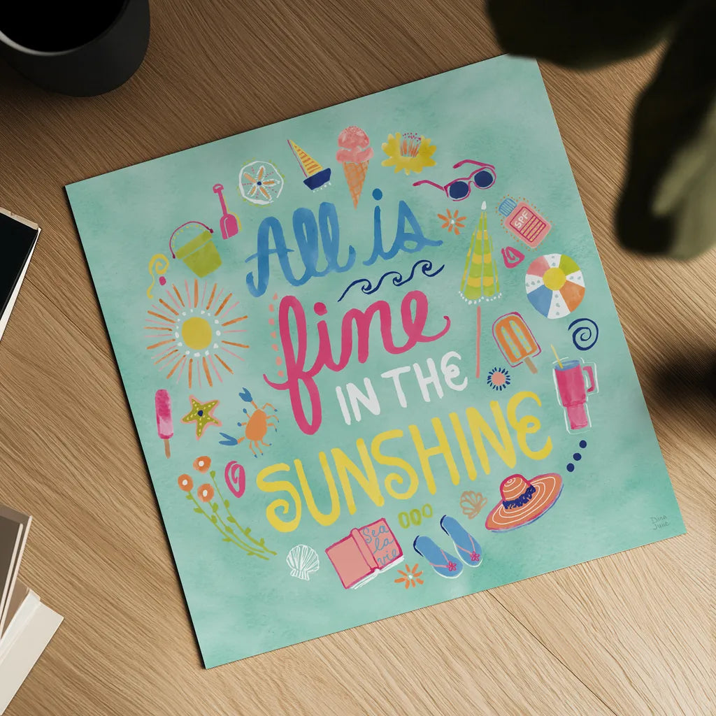 Fine in the Sunshine VI by Dina June. Shown as a detailed flat fine art print, highlighting archival giclee quality. Available as an archival giclee rolled canvas, fine art paper, or poster print. SKU 99584a.
