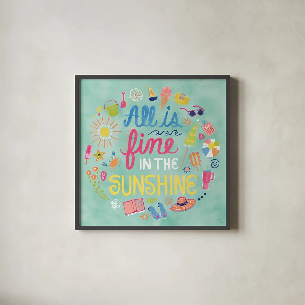 Fine in the Sunshine VI by Dina June. Shown in a sleek black glass frame for a contemporary gallery look. Available as an archival giclee rolled canvas, fine art paper, or poster print. SKU 99584a.