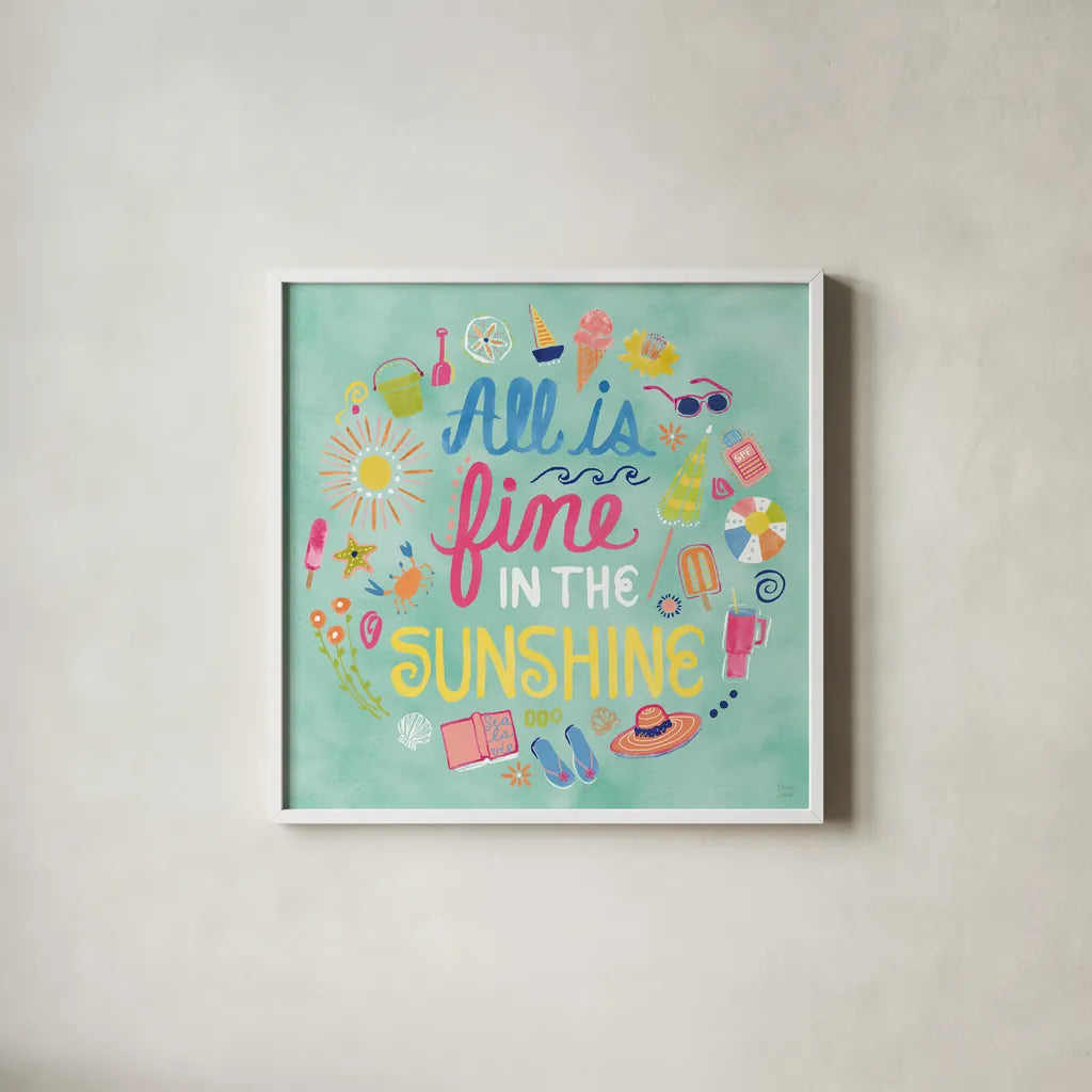 Fine in the Sunshine VI by Dina June. Shown in a crisp white glass frame for a clean and minimalist style. Available as an archival giclee rolled canvas, fine art paper, or poster print. SKU 99584a.