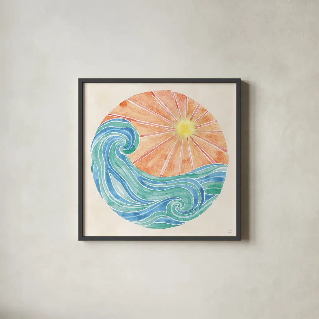 Fine in the Sunshine VII by Dina June. Shown in a sleek black glass frame for a contemporary gallery look. Available as an archival giclee rolled canvas, fine art paper, or poster print. SKU 99585a.