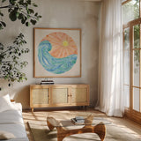 Fine in the Sunshine VII by Dina June. Shown in a natural wood frame in a cozy modern living room. Available as an archival giclee rolled canvas, fine art paper, or poster print. SKU 99585a.