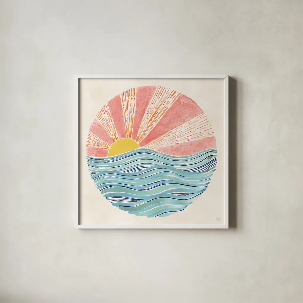 Fine in the Sunshine VIII by Dina June. Shown in a crisp white glass frame for a clean and minimalist style. Available as an archival giclee rolled canvas, fine art paper, or poster print. SKU 99586a.