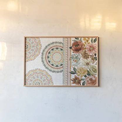 Floral Chic I by Dina June. shown as a paper print in a natural frame. Available as a archival giclee rolled canvas, fine art paper, or poster print. SKU 83803i.