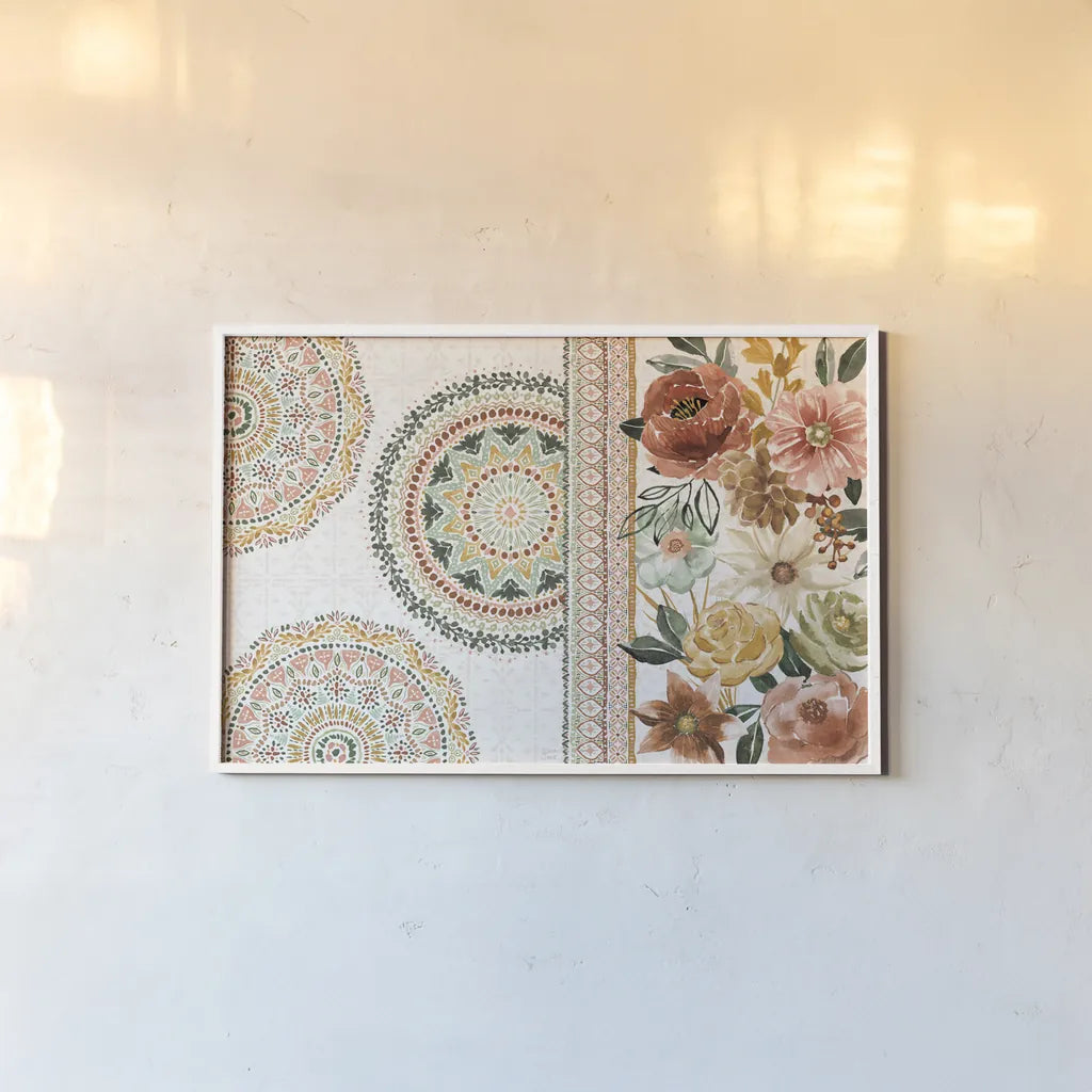 Floral Chic I by Dina June. shown as a paper print in a white frame. Available as a archival giclee rolled canvas, fine art paper, or poster print. SKU 83803i.