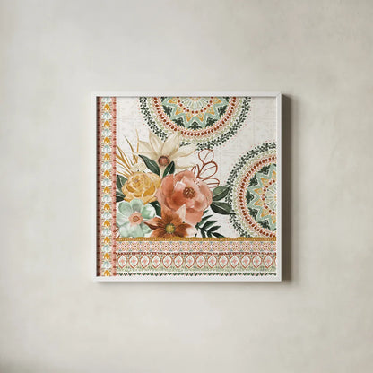 Floral Chic II by Dina June. Shown in a crisp white glass frame for a clean and minimalist style. Available as an archival giclee rolled canvas, fine art paper, or poster print. SKU 83804a.