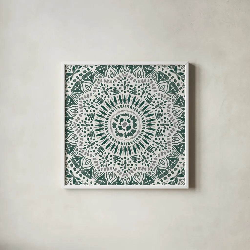 Floral Chic IX Green by Dina June. Shown in a crisp white glass frame for a clean and minimalist style. Available as an archival giclee rolled canvas, fine art paper, or poster print. SKU 84973a.