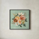 Floral Chic V by Dina June. Shown in a sleek black glass frame for a contemporary gallery look. Available as an archival giclee rolled canvas, fine art paper, or poster print. SKU 83807a.