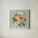 Floral Chic V by Dina June. Shown in a crisp white glass frame for a clean and minimalist style. Available as an archival giclee rolled canvas, fine art paper, or poster print. SKU 83807a.
