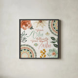Floral Chic VII by Dina June. Shown in a sleek black glass frame for a contemporary gallery look. Available as an archival giclee rolled canvas, fine art paper, or poster print. SKU 83809a.