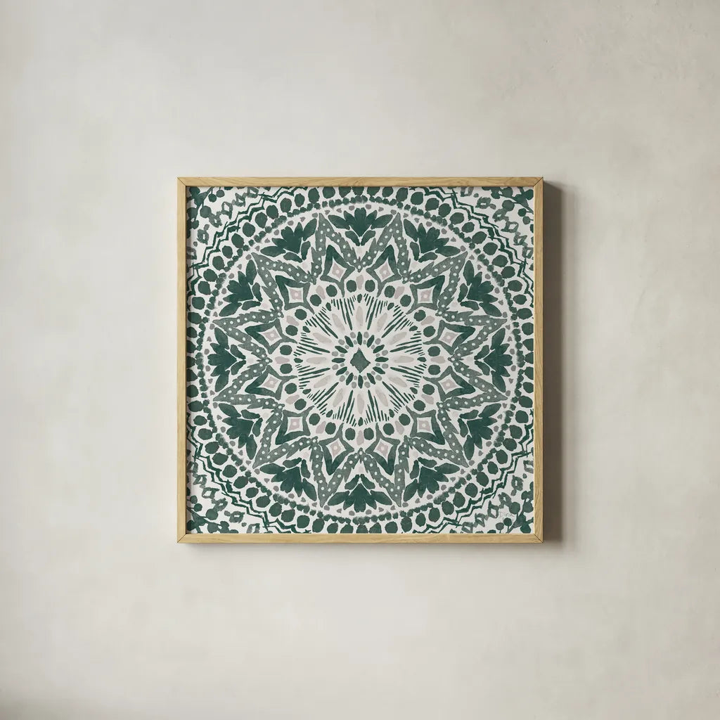 Floral Chic VIII Green by Dina June. Shown in a natural wood glass frame for a timeless modern aesthetic. Available as an archival giclee rolled canvas, fine art paper, or poster print. SKU 84972a.
