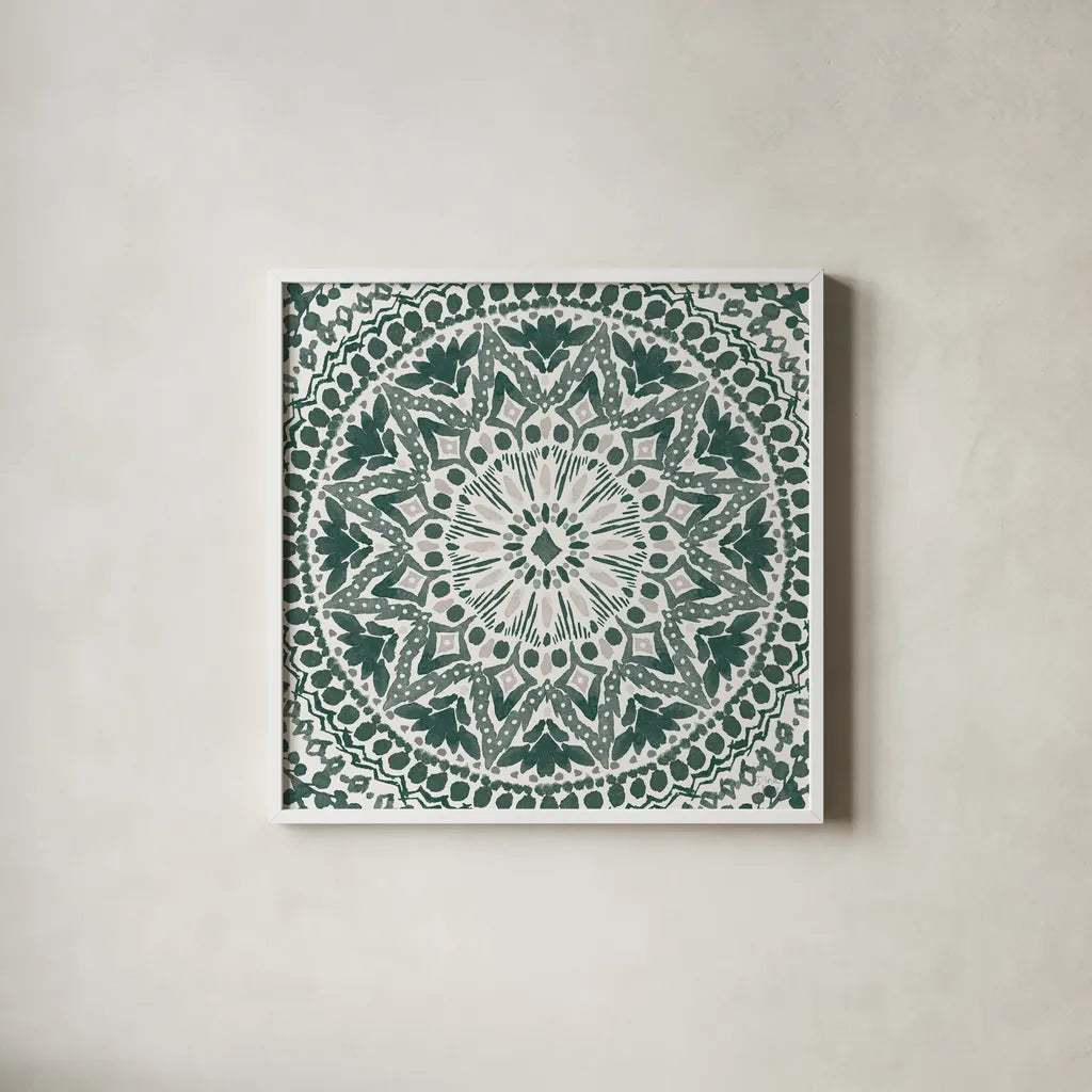 Floral Chic VIII Green by Dina June. Shown in a crisp white glass frame for a clean and minimalist style. Available as an archival giclee rolled canvas, fine art paper, or poster print. SKU 84972a.