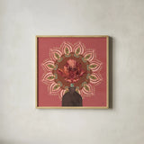 Floral Mandala II by Dina June. Shown in a natural wood glass frame for a timeless modern aesthetic. Available as an archival giclee rolled canvas, fine art paper, or poster print. SKU 87815a.