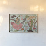 Floralscape Fairies I by Dina June. shown as a paper print in a white frame. Available as a archival giclee rolled canvas, fine art paper, or poster print. SKU 88919i.