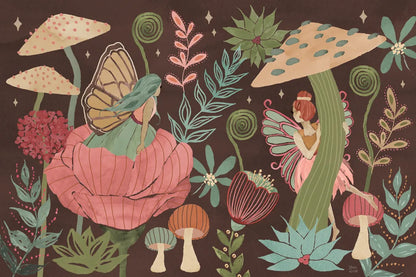 Floralscape Fairies I Dark by Dina June. SKU 88925i. Archival Giclee Fine art print for wall decor.