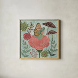Floralscape Fairies II by Dina June. Shown in a natural wood glass frame for a timeless modern aesthetic. Available as an archival giclee rolled canvas, fine art paper, or poster print. SKU 88920a.