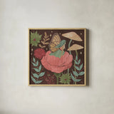 Floralscape Fairies II Dark by Dina June. Shown in a natural wood glass frame for a timeless modern aesthetic. Available as an archival giclee rolled canvas, fine art paper, or poster print. SKU 88926a.