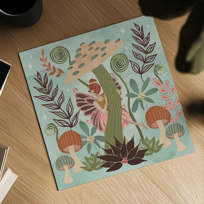 Floralscape Fairies III by Dina June. Shown as a detailed flat fine art print, highlighting archival giclee quality. Available as an archival giclee rolled canvas, fine art paper, or poster print. SKU 88921a.