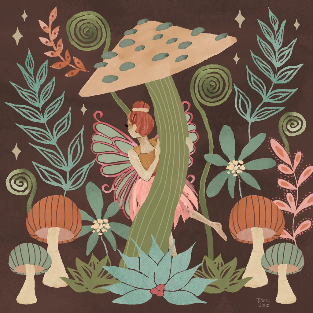 Floralscape Fairies III Dark by Dina June. SKU 88927a. Archival Giclee Fine art print for wall decor.