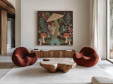 Floralscape Fairies III Dark by Dina June. Shown as extra-large giant wall art in a modern living room. Available as an archival giclee rolled canvas, fine art paper, or poster print. SKU 88927a.