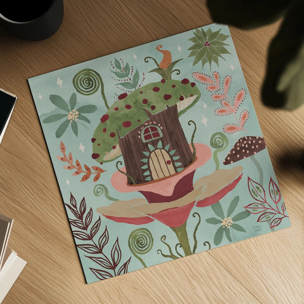 Floralscape Fairies IV by Dina June. Shown as a detailed flat fine art print, highlighting archival giclee quality. Available as an archival giclee rolled canvas, fine art paper, or poster print. SKU 88922a.