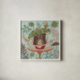 Floralscape Fairies IV by Dina June. Shown in a crisp white glass frame for a clean and minimalist style. Available as an archival giclee rolled canvas, fine art paper, or poster print. SKU 88922a.