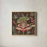 Floralscape Fairies IV Dark by Dina June. Shown in a natural wood glass frame for a timeless modern aesthetic. Available as an archival giclee rolled canvas, fine art paper, or poster print. SKU 88928a.