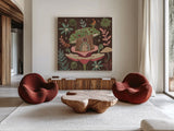 Floralscape Fairies IV Dark by Dina June. Shown as extra-large giant wall art in a modern living room. Available as an archival giclee rolled canvas, fine art paper, or poster print. SKU 88928a.