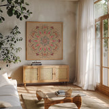 Floralscape VIII by Dina June. Shown in a natural wood frame in a cozy modern living room. Available as an archival giclee rolled canvas, fine art paper, or poster print. SKU 85973a.
