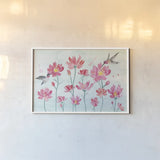 Flowers and Feathers I by Dina June. shown as a paper print in a white frame. Available as a archival giclee rolled canvas, fine art paper, or poster print. SKU 62261i.