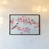 Flowers and Feathers II by Dina June. shown as a paper print in a black flame. Available as a archival giclee rolled canvas, fine art paper, or poster print. SKU 62262i.