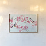 Flowers and Feathers II by Dina June. shown as a paper print in a natural frame. Available as a archival giclee rolled canvas, fine art paper, or poster print. SKU 62262i.