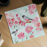Flowers and Feathers IV by Dina June. Shown as a detailed flat fine art print, highlighting archival giclee quality. Available as an archival giclee rolled canvas, fine art paper, or poster print. SKU 62264a.
