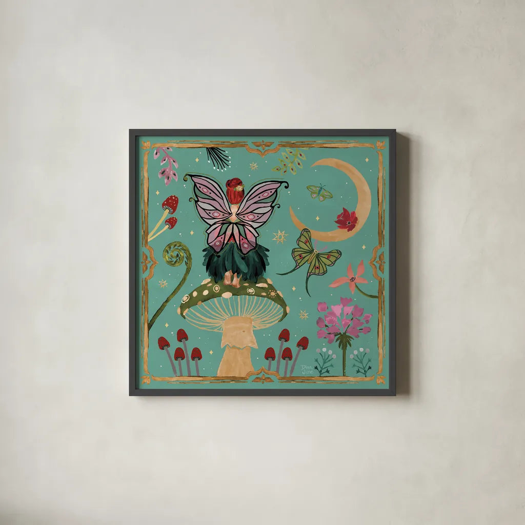 Garden Of Wonder II by Dina June. Shown in a sleek black glass frame for a contemporary gallery look. Available as an archival giclee rolled canvas, fine art paper, or poster print. SKU 84754a.