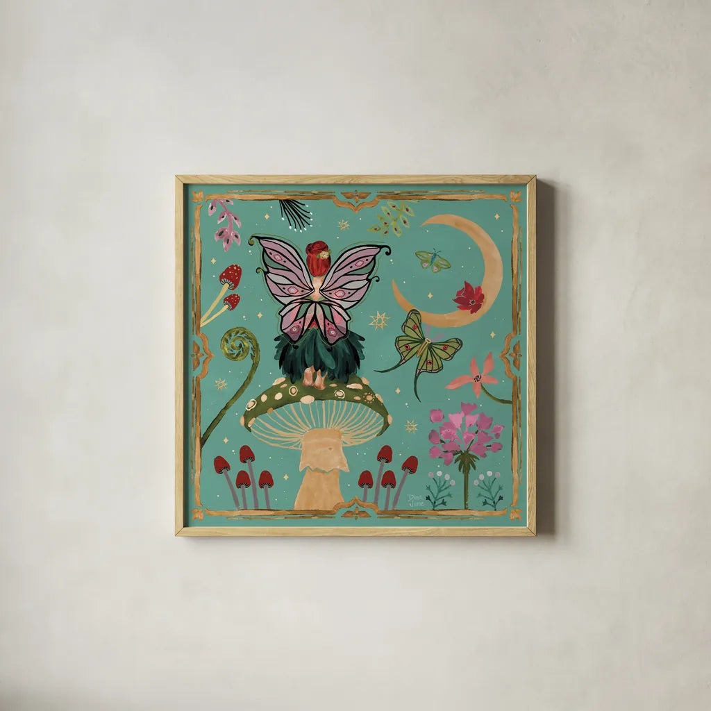 Garden Of Wonder II by Dina June. Shown in a natural wood glass frame for a timeless modern aesthetic. Available as an archival giclee rolled canvas, fine art paper, or poster print. SKU 84754a.