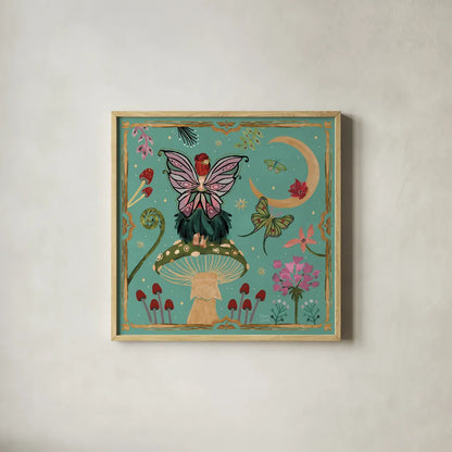 Garden Of Wonder II by Dina June. Shown in a natural wood glass frame for a timeless modern aesthetic. Available as an archival giclee rolled canvas, fine art paper, or poster print. SKU 84754a.