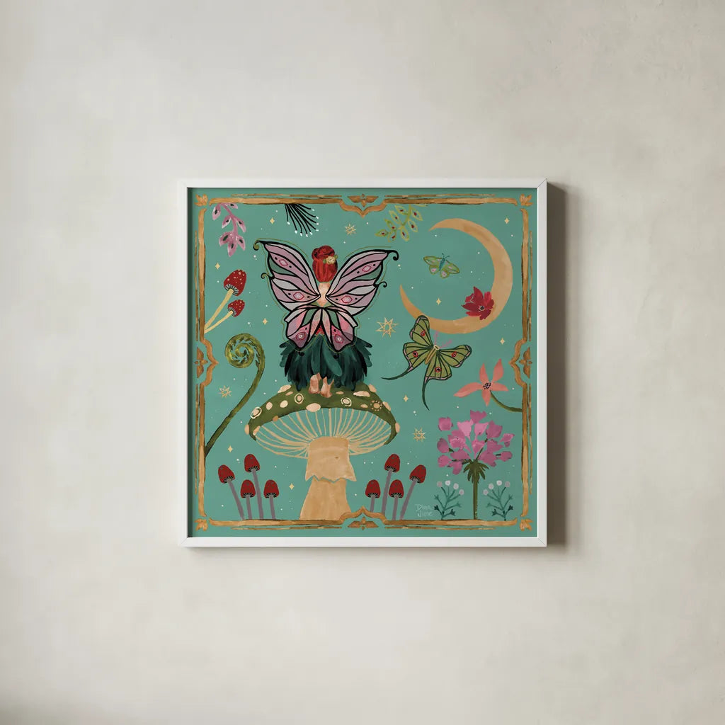 Garden Of Wonder II by Dina June. Shown in a crisp white glass frame for a clean and minimalist style. Available as an archival giclee rolled canvas, fine art paper, or poster print. SKU 84754a.