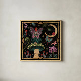 Garden Of Wonder II Dark by Dina June. Shown in a natural wood glass frame for a timeless modern aesthetic. Available as an archival giclee rolled canvas, fine art paper, or poster print. SKU 84759a.