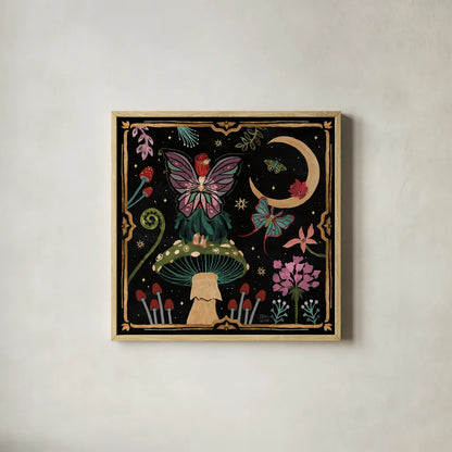 Garden Of Wonder II Dark by Dina June. Shown in a natural wood glass frame for a timeless modern aesthetic. Available as an archival giclee rolled canvas, fine art paper, or poster print. SKU 84759a.