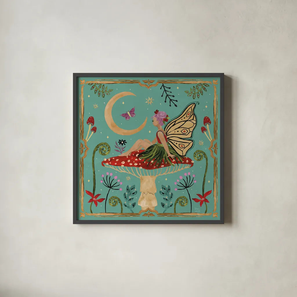 Garden Of Wonder III by Dina June. Shown in a sleek black glass frame for a contemporary gallery look. Available as an archival giclee rolled canvas, fine art paper, or poster print. SKU 84755a.