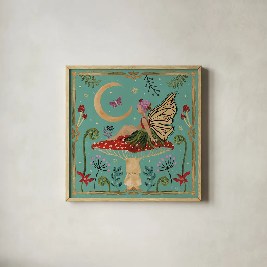 Garden Of Wonder III by Dina June. Shown in a natural wood glass frame for a timeless modern aesthetic. Available as an archival giclee rolled canvas, fine art paper, or poster print. SKU 84755a.